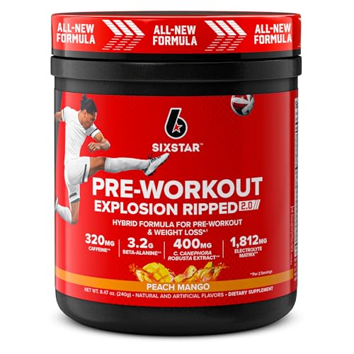 Six Star Pre-Workout Explosion Ripped 2.0 Peach Mango - Endurance Powder with Caffeine Six Star uk supplements