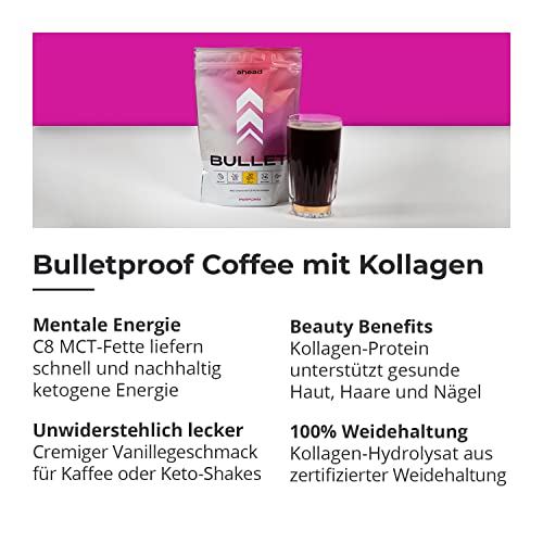 ahead BULLET | C8 MCT Powder with Collagen Powder - Vanilla - 300g - Perfect for Bulletproof Coffee ahead uk supplements