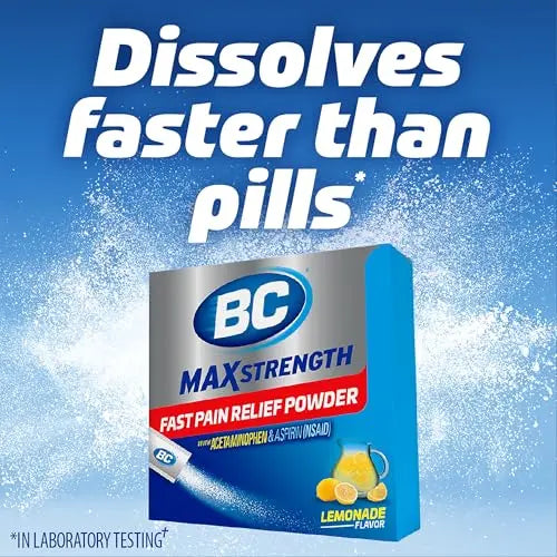 BC Max Strength Headache Relief Powder, Triple-Action Formula with Acetaminophen, Aspirin & Caffeine Eases Aches & Pains, Lemonade Flavor, 16 Count BC uk supplements