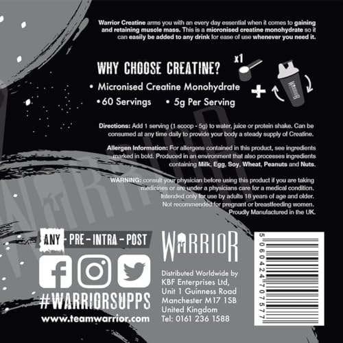 Warrior Creatine Monohydrate Powder – 300g – Micronised for Easy Mixing Warrior uk supplements