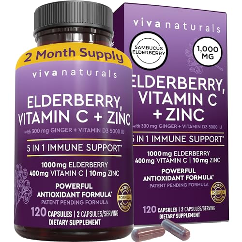 Viva Naturals Sambucus Elderberry with Vitamin C and Zinc for Adults - 5 in 1 Sambucus Viva Naturals uk supplements