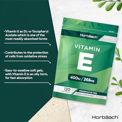 Vitamin E Capsules 400iu | 120 Count | High Strength Vitamin E as DL-a-Tocopheryl Horbäach uk supplements