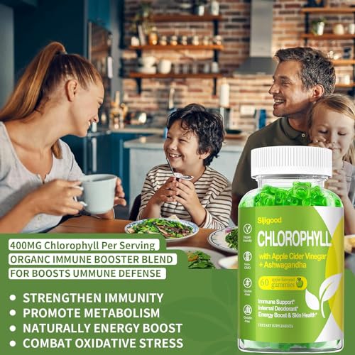 Organic Chlorophyll Gummies with Ashwagandha, Black Seed Oil, Apple Cider Vinegar Sijigood uk supplements
