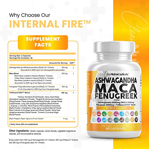Ashwagandha 5000mg Maca Root 2000mg Fenugreek 3000mg Suppleme Clean Nutraceuticals uk supplements