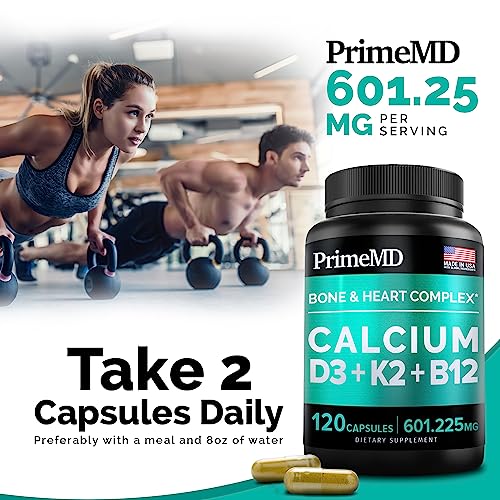 Calcium 600mg, Vitamin D3 K2 B12 Supplement - For Heart, Bone & Immune Support PrimeMD uk supplements