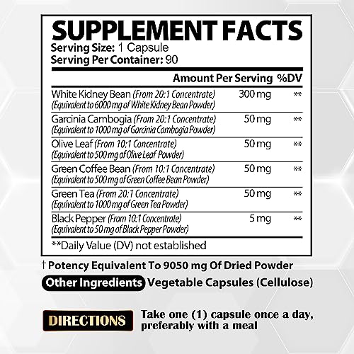 Pure White Kidney Bean Extract Capsules - 6 Herbal Ingredients 9050 mg Equivalent Satoomi uk supplements