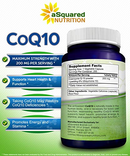 aSquared Nutrition CoQ10 (200 Capsules and 200mg) - High Absorption Vegan CO Q-10 aSquared Nutrition uk supplements