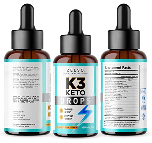 (3 Pack) K3 Keto Drops for Weight Loss - Fat Burner & Metabolism Booster | Advanced Keto ZELSO uk supplements