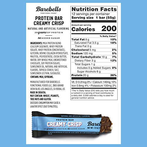 Barebells Protein Snacks Bars Creamy Crisp - 12 Count, 1.9oz Bars 55g of High Protein BAREBELLS uk supplements