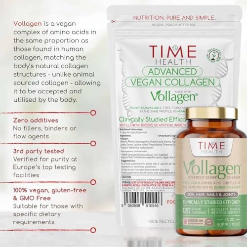 Vollagen® Advanced Vegan Collagen - 18 Amino Acid Complex in Ratio of Collagen Time Health uk supplements