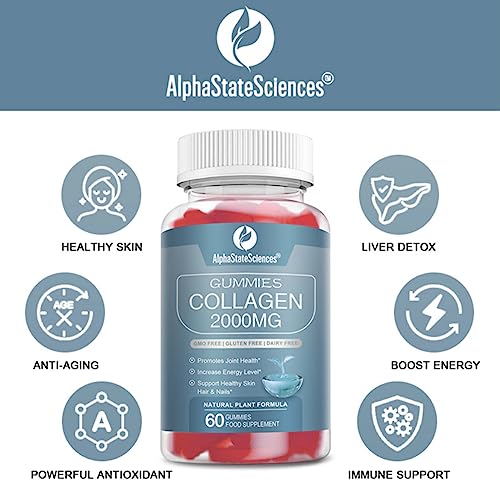 **New**Advanced Collagen Gummies 2000mg - Promote Skin Elasticity, Hair Growth, and Joint Health - Delicious Berry AlphaStateSciences uk supplements