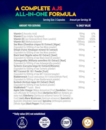 AJS Sea Moss Capsules 3200Mg, Shilajit 1000Mg with Black Seed Oil, Ashwagandha AJS Nutrition uk supplements