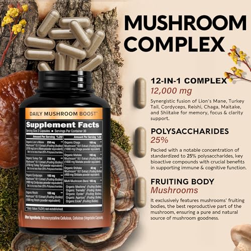 Mushroom Supplement - Organic Lion's Mane | Turkey Tail | Chaga | Cordyceps | Reishi NUTRAHARMONY uk supplements