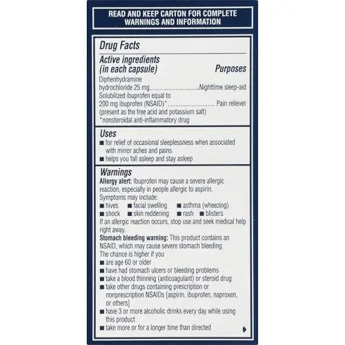 Advil PM Liqui-Gels Pain Reliever and Nighttime Sleep Aid, Pain Medicine with Ibuprofen for Pain Relief and Diphenhydramine HCL for a Sleep Aid - 40 Liquid Filled Capsules - Back to College Advil uk supplements