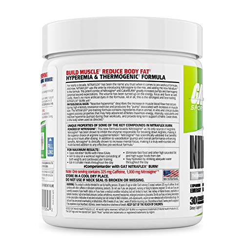 GAT SPORT NITRAFLEX Burn, Pre Workout Thermogenic Powder, Apple Melon, 30 Servings GAT SPORT uk supplements