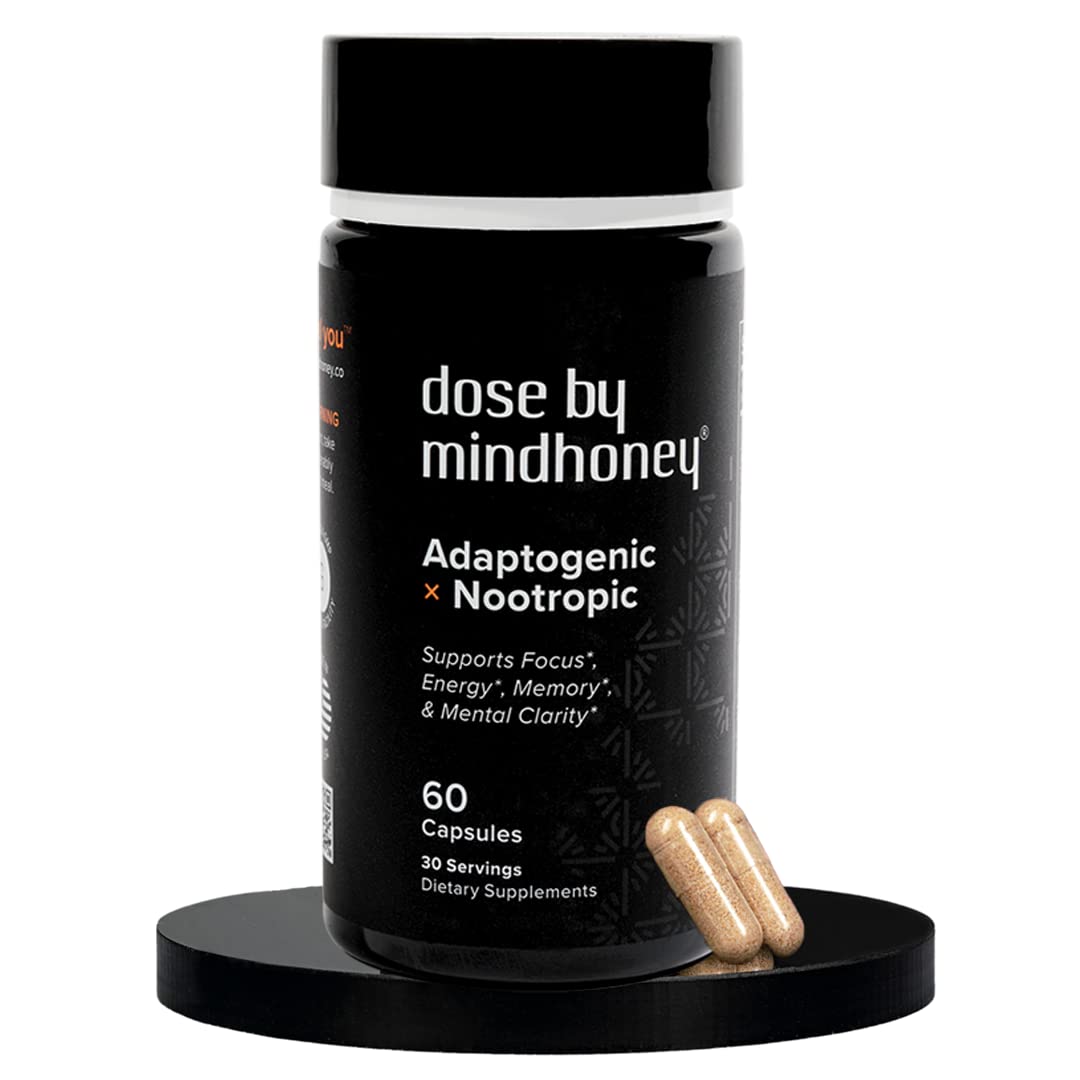 MINDHONEY | DOSE 60 Count, Premium All-in-One Nootropic Brain Supplement | Focus, Mood, Energy, & Memory | Functional Mushrooms & Adaptogens - Lion’s Mane, Ashwagandha, L-Theanine, Bacopa, & Vitamins MINDHONEY uk supplements