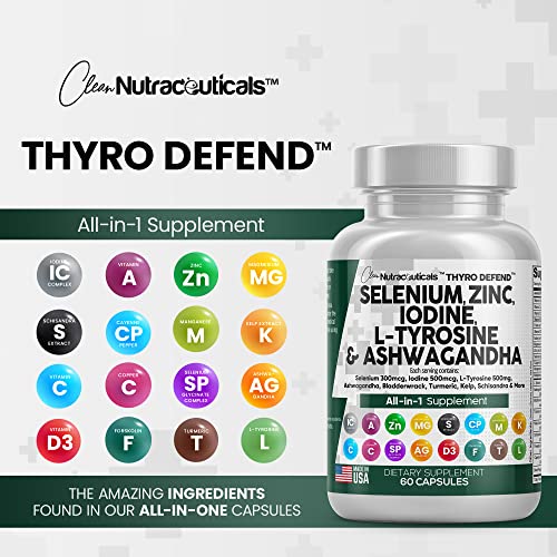 Selenium 300mcg Zinc 50mg Iodine 500mcg L Tyrosine 500mg Ashwagan Clean Nutraceuticals uk supplements