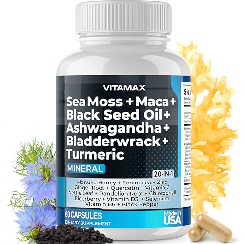 Sea Moss 3000mg Maca 1000mg Black Seed Oil 2000mg Ashwagandha 1000mg Bladderw Vitamax uk supplements