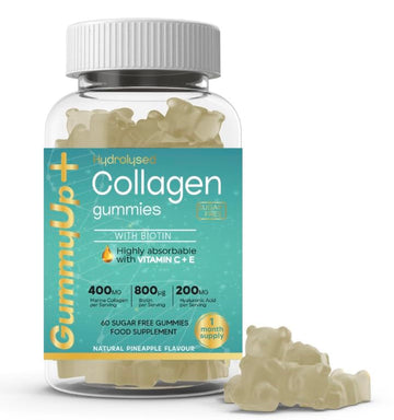 Hydrolysed Collagen Gummies with Biotin, 60 Sugar Free Natural Pineapple Flavoured Gummies ZA ZACANNA uk supplements
