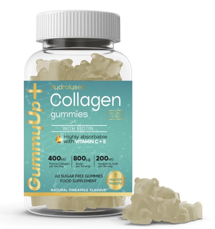 Hydrolysed Collagen Gummies with Biotin, 60 Sugar Free Natural Pineapple Flavoured Gummies ZA ZACANNA uk supplements