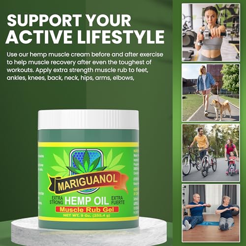 MARIGUANOL Extra Strong Muscle Rub Gel with Hemp Oil, Menthol & Camphor – Cooling, Fast-Absorbing Topical Gel for Post-Workout Active Lifestyles – Net Wt. (9 Ounce) MARIGUANOL uk supplements
