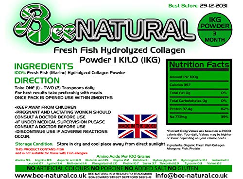 Bee-natural Marine Life (Fish) Hydrolyzed Collagen Powder 1KG Type 1 Bee-natural uk supplements