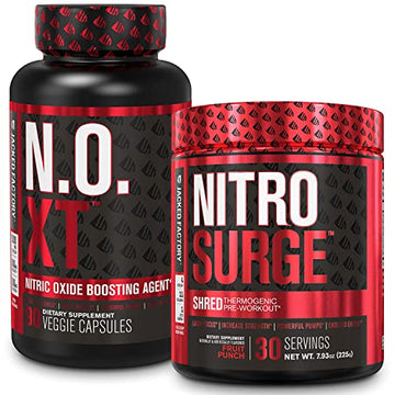 Jacked Factory Nitrosurge Shred Thermogenic Pre-Workout in Fruit Punch & N.O. XT Nitric Jacked Factory uk supplements
