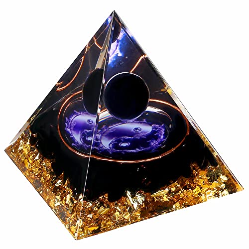 Yin Yang Healing Crystal Orgonite Pyramid - Tai Chi with Obsidian Ball - Taiji Reiki Chakra Meditation FENGSHUI-CAISHEN uk supplements