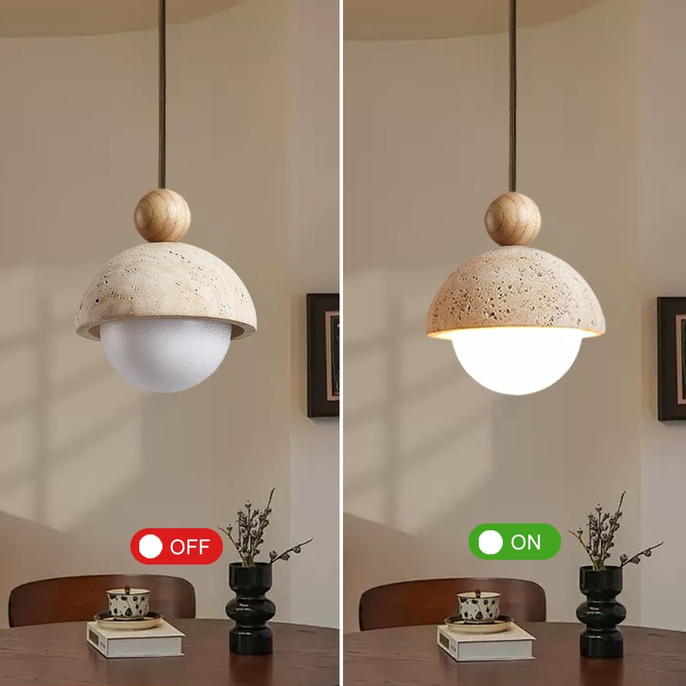 Spherical Wabi Sabi Pendant Light Natural Stone Retro Japanese Style Yellow Travertine Pendant Lighting Vintage Mini Wood Nordic Hanging Light for Kitchen Island Dining Room Bedroom Hallway Bedside OROILUPU uk supplements