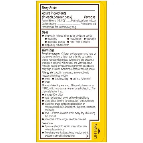 Bayer® Rapid Relief, Dissolvable Raspberry Flavor, Powder Packs with Aspirin & Caffeine, Fast Acting Headache Relief, Muscle and Body Pain Reliever, 30ct Bayer uk supplements