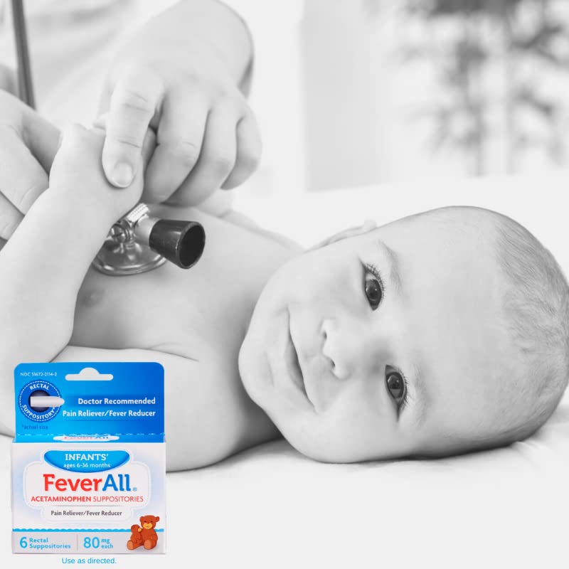 Feverall Infant Acetaminophen Suppositories 6 Rectal Suppositories 80mg Each Pain Reliever/Fever Reducer. Paraben Free, No Artificial Colors or Other preservatives. Ages 6-36 Months (Pack of 2) Feverall uk supplements