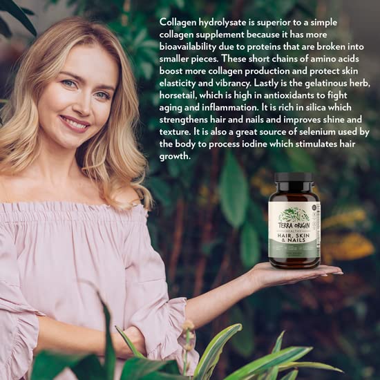 TERRA ORIGIN Healthy Hair, Skin and Nails Supplement | Collagen, Biotin, Horsetail & B-Complex | Supports Hair Strength, Skin Elasticity & Nail Growth | Vitamins for Women and Men | 60 Capsules TERRA ORIGIN uk supplements