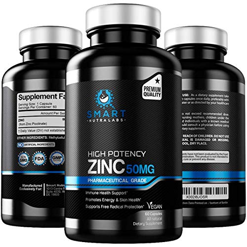 High Potency Zinc Picolinate 50MG- Vegan Zinc Supplement, Supports SMART NUTRA LABS uk supplements
