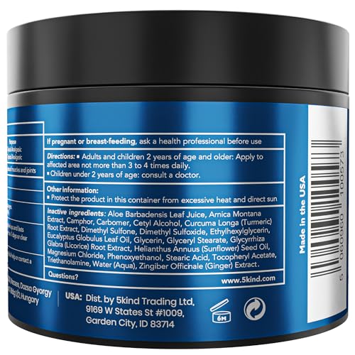 5Kind DMSO Cream for Pain Relief 4 fl oz - 99.9% Pure DMSO Pharmaceutical Grade Cream - Aloe Vera, Magnesium, Arnica & Menthol - Topical Muscle and Joint Pain Relief - Registered NDC - Made in USA 5kind clinical skincare uk supplements