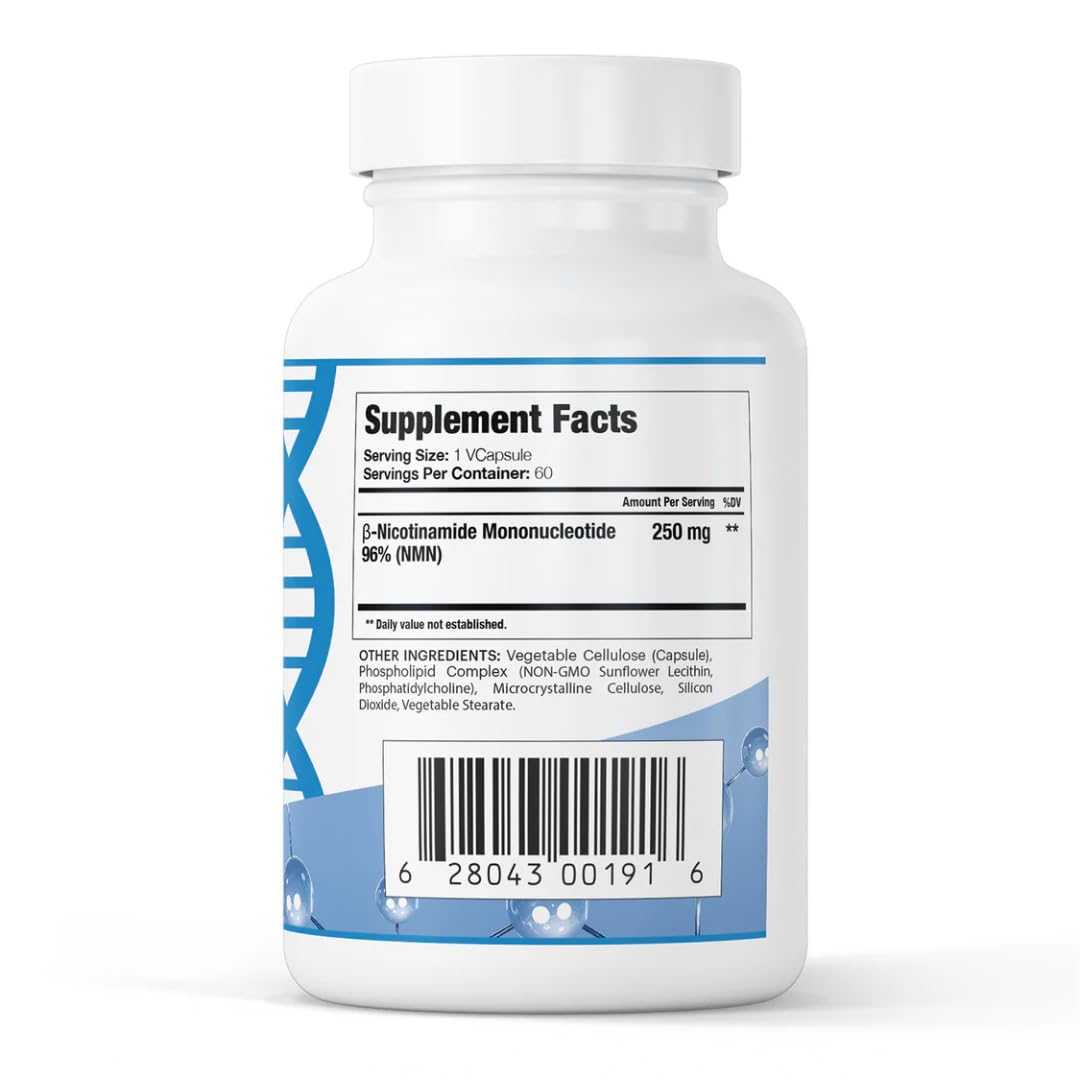 GenuinePurity - 250mg Liposomal NMN Supplement - 60 Vegan Capsules to Support NAD+ Production, Cellular Energy & Healthy Aging - Nicotinamide Mononucleotide for Metabolic Wellness & Immune Support GenuinePurity uk supplements