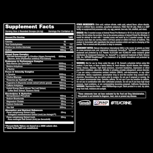 Animal Primal Muscle Hydration + Preworkout Powder – Contains Beta Alanine, 3DPump Animal uk supplements
