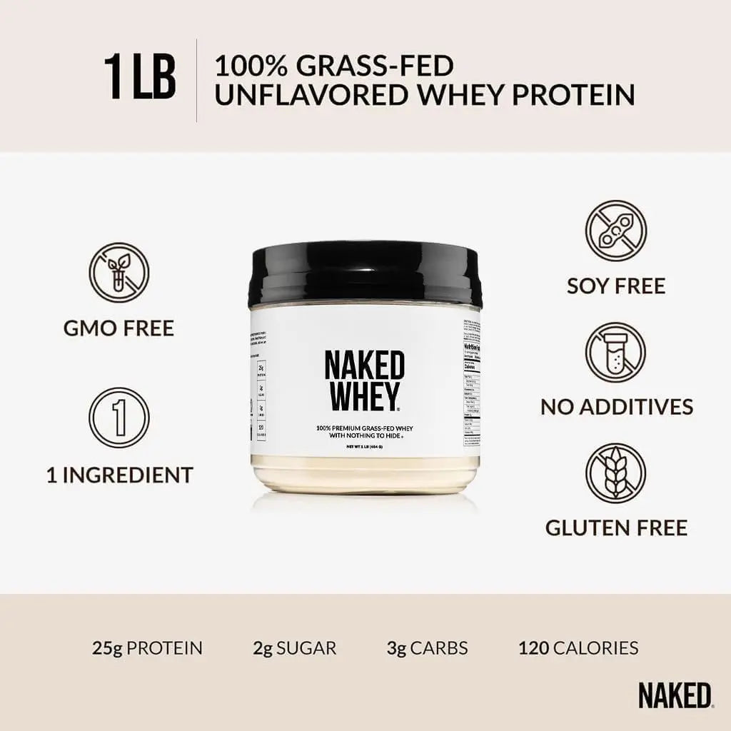 NAKED Whey 1Lb - Only 1 Ingredient, Grass Fed Whey Protein Powder, NSF Certified, Undenatured, No Gmos, No Soy, Gluten Free NAKED uk supplements