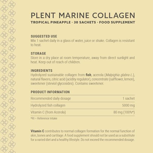 Plent Pure Marine Collagen Tropical Pineapple - Stay Beautiful - 5G Collagen Peptides Daily Plent uk supplements
