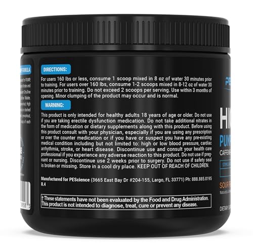 PEScience High Volume Nitric Oxide Booster Pump Pre Workout Powder, Sour Peach Candy PEScience uk supplements