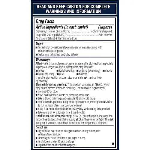 Advil PM Pain Reliever and Nighttime Sleep Aid, Ibuprofen for Pain Relief and Diphenhydramine Citrate for a Sleep Aid - 120 Coated Caplets and Pain Reliever and Fever Reducer, 10 Count Tablets Advil uk supplements