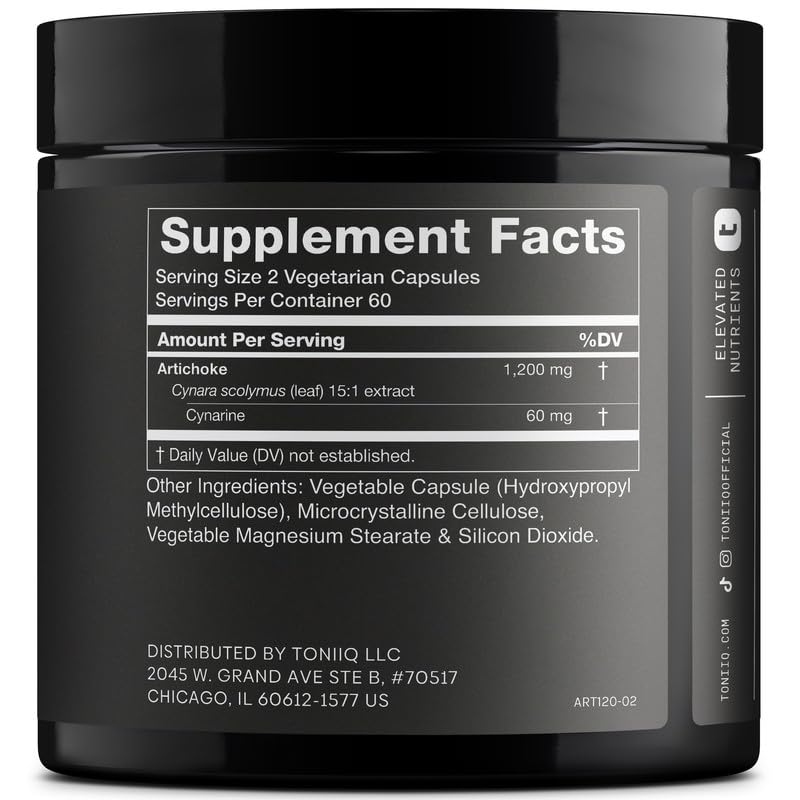 Toniiq Artichoke Extract 15:1 – with 5% Cynarin (60 mg) – 120 Vegan Capsules – Liver & Digestive Support - Lab Tested - Non-GMO Toniiq uk supplements