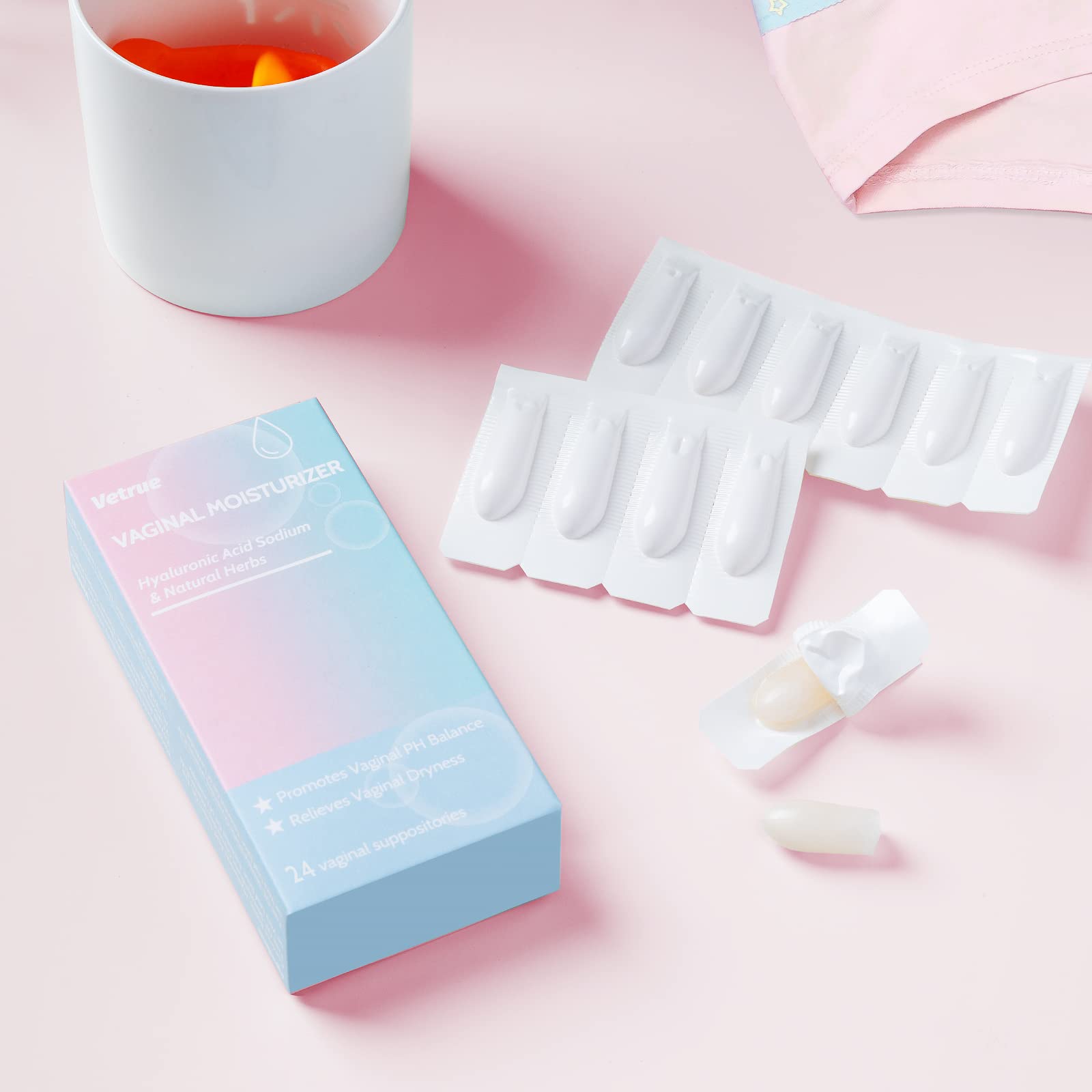 Intimate Moisturizer, Vaginal Suppository for Dryness & Discomfort, Feminine Long Lasting Hydration Support with Hyaluronic Acid and Natural Herbs - PH Balance, Estrogen and Drug Free (24 Inserts) vetrue uk supplements