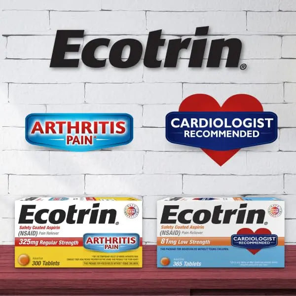 Ecotrin Regular Strength Safety Coated Aspirin | Arthritis Pain | 300 Tablets (2 Pack) Ecotrin uk supplements