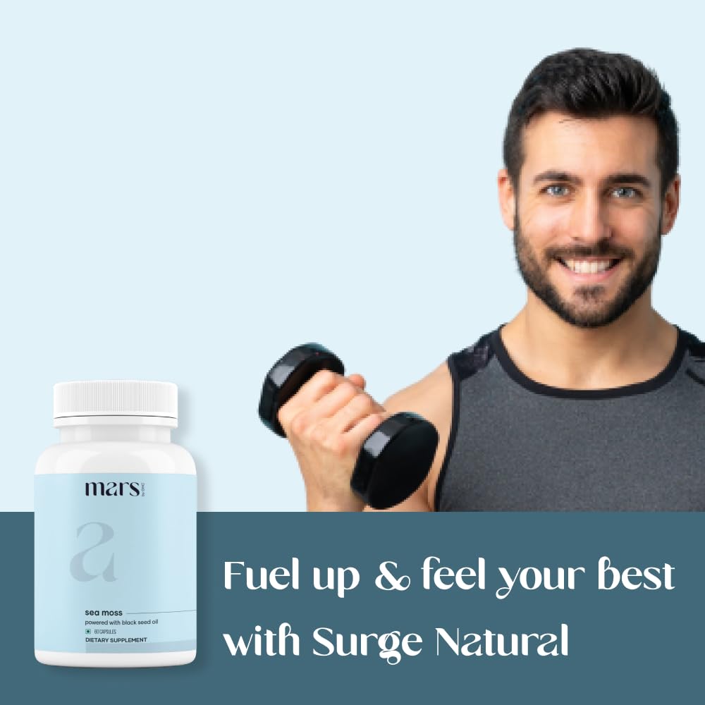 Mars Sea Moss Caps Surge Natural (60N) | Packed with 84 Essential Minerals | Powered with Black Seed Oil, Surgemax & Vitamin D3 | Overall Well-Being - Pack of 3 mars by GHC uk supplements