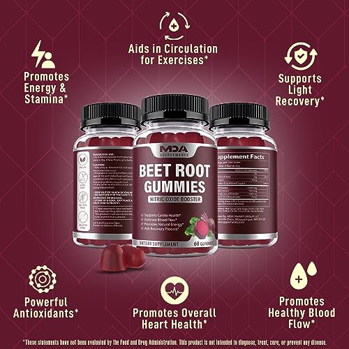 Beet Root Gummies with CoQ10, Energy, and Circulation Support, Pre Workout Nitric Oxide MDA Supplements uk supplements