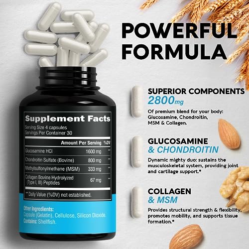 Glucosamine | Chondroitin | MSM | Collagen - 2800 mg Joint Support Supplement NUTRAHARMONY uk supplements