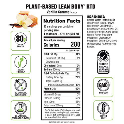 Lean Body Ready-to-Drink, Plant-Based Vegan Vanilla Caramel Protein Shake, 30g Protein Labrada uk supplements