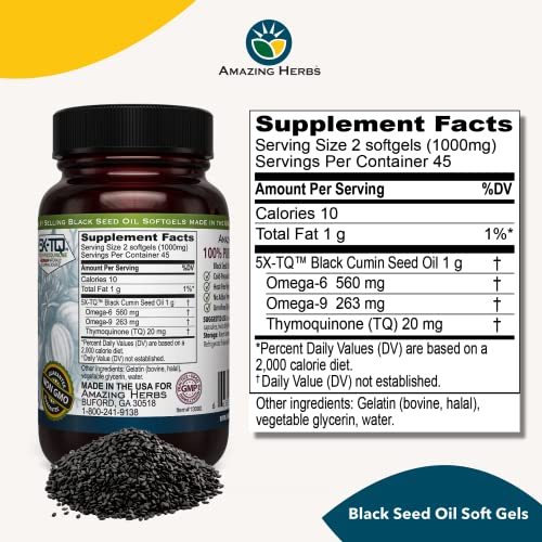 Amazing Herbs Premium Black Seed Oil Capsules - Cold Pressed Nigella Sativa Aids Amazing Herbs uk supplements