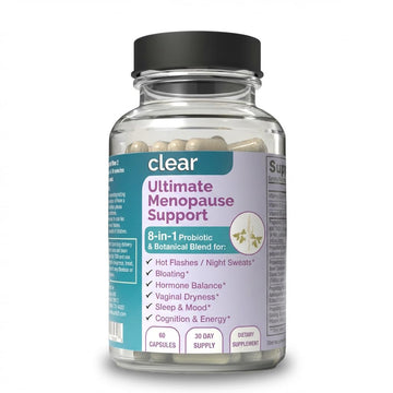 Clear Menopause Support for Women | 25-in-1 Formula with Black Cohosh, Dong Quai, Pre & Probiotics | Hot Flashes, Night Sweats, Mood, Sleep & Digestion | Hormone-Free | Made in USA | 60 Capsules Clear Probiotics uk supplements