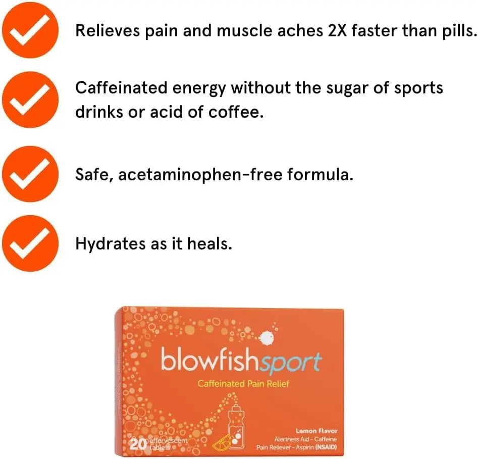 Blowfish Sport | Pain Relief for Athletes | Eases Sore Muscles | Boosts Energy | Effervescent Formula Works Fast | Perfect for Morning Workouts Blowfish uk supplements